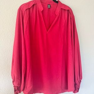 SHEIN Curve Deep Red Blouse Tunic Office School Church Balloon Sleeve